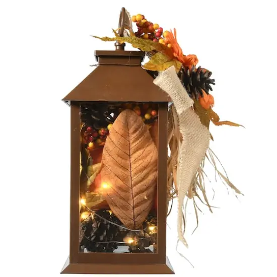 12" Decorated Autumn Lantern with LED Lights {6}