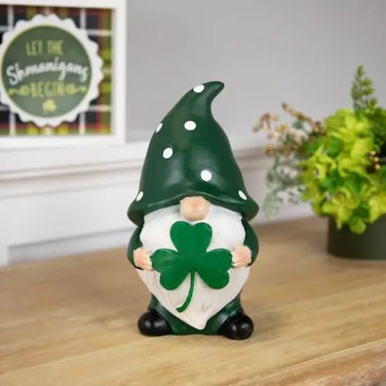 7.75" Shamrock Gnome St. Patrick's Day Outdoor Garden Statue {3}