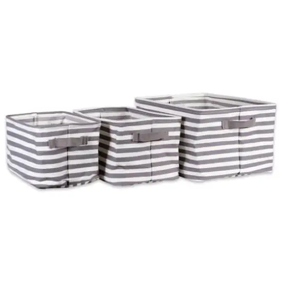 DII&reg; Stripes PE-Coated Herringbone Woven Cotton Laundry Bin Set Gray {1}