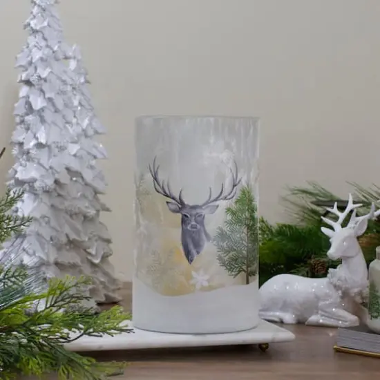 10" Winter Deer Flameless Glass Christmas Candle Holder {3}