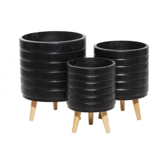 CosmoLiving by Cosmopolitan Set of 3 Black MgO Planter 18", 16", 15" {3}
