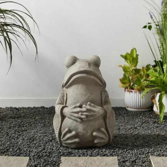 Glitzhome&reg; 16.75" Faux Concrete Zen-Style Frog Garden Statue {5}