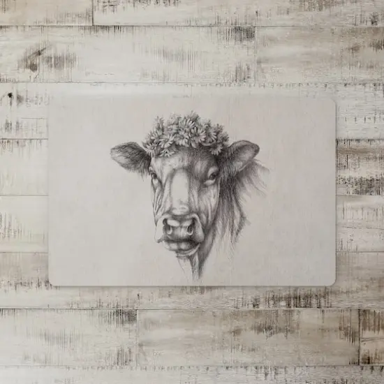 Flower Crown Cow Sketch 18" x 27" Floor Mat {3}