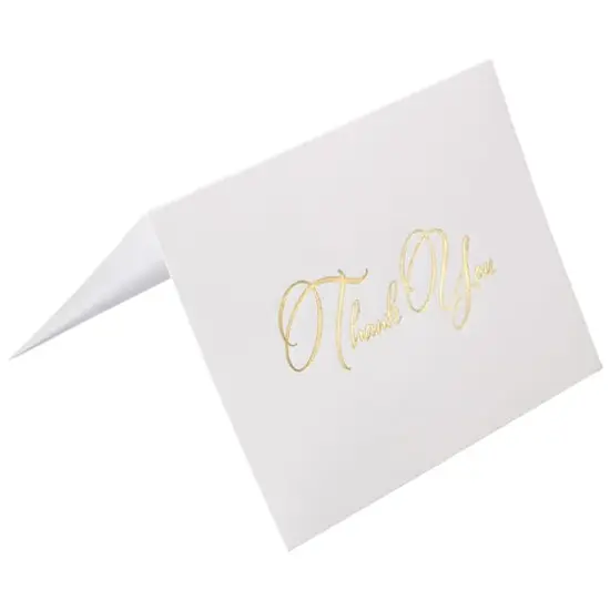 JAM Paper 4.875" x 3.375" Bright White with Gold Script Thank You Cards & Envelopes Set {3}