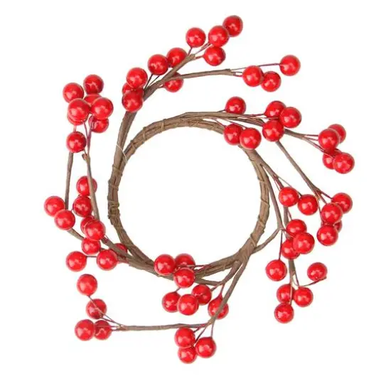7" Artificial Red Berries Christmas Candle Holder Ring {5}