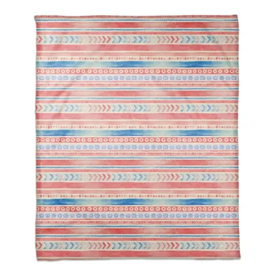 Patriotic Watercolor Folksy Pattern Coral Fleece Blanket {1}