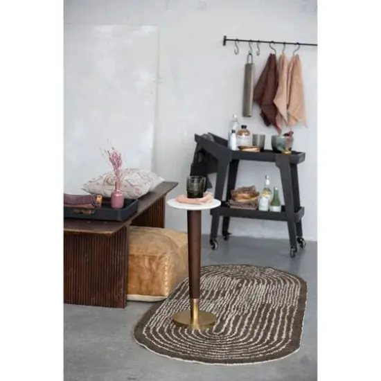 Hello Honey&reg; Brown & Ivory Modern Oval Cotton Tufted Rug With Woven Line Design, 60" x 24" {7}