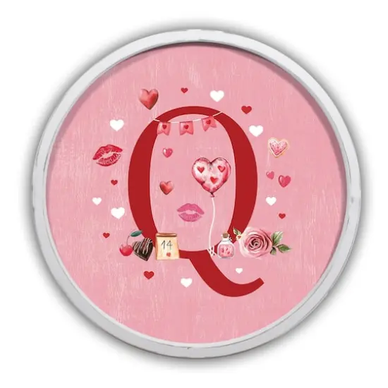 20" Valentine Things White Framed Round Monogram Print Q {1}