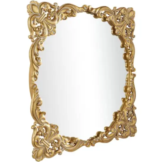 Gold Metal Carved Acanthus Floral Wall Mirror with Distressed Details 30" x 2" x 30" {3}