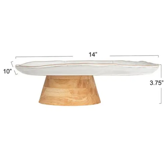 Hello Honey&reg; 13.75" Acacia-Base White Stoneware Elegance Pedestal {7}