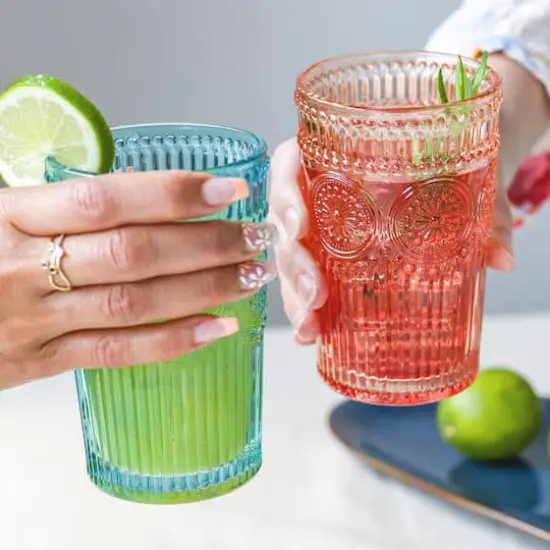 Kate Aspen&reg; 13oz. Vintage Textured Aqua Blue Drinking Glasses, 6ct. {7}