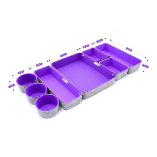 Welaxy 8 Piece Felt Round Cups & Trays Drawer Organizer Set Purple {4}