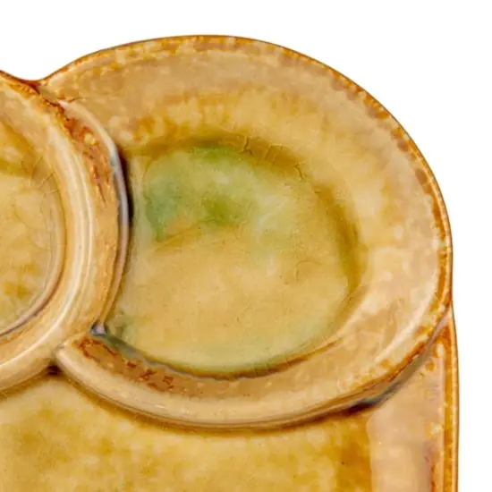 Hello Honey Stoneware Platter with 3 Sections, Reactive and Crackle Glaze, Caramel Color {5}