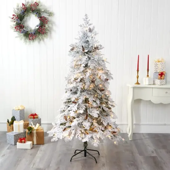 6ft. Pre-Lit Flocked Montana Down Swept Spruce Artificial Christmas Tree with Clear LED Lights {6}