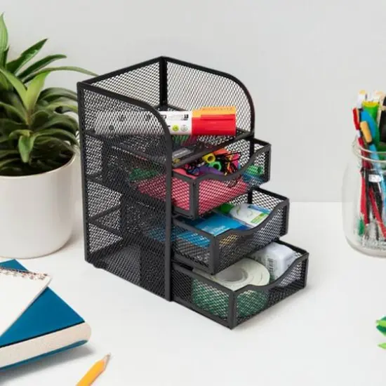 Mind Reader Black 3 Drawers Mini Desk Office Supplies Organizer {8}