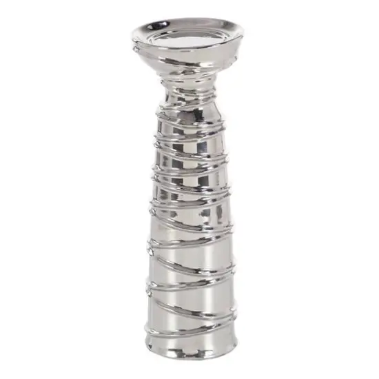 Silver Ceramic Contemporary Candle Holder Set {5}