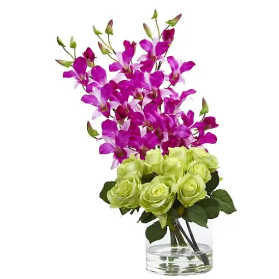 20" Rose & Orchid Arrangement in Glass Vase {3}