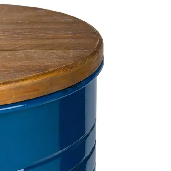 Glitzhome&reg; Metal Storage Accent Table with Solid Wood Lid Set Navy Blue {9}