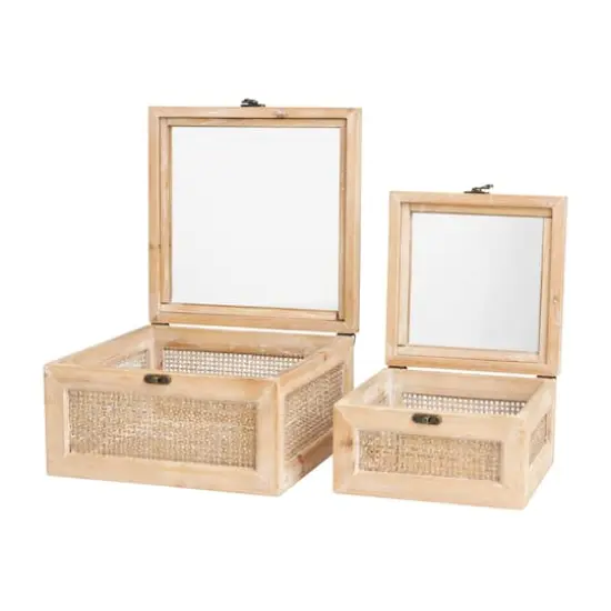 Light Brown Box with Glass Top & Rattan Side Panels Set {4}