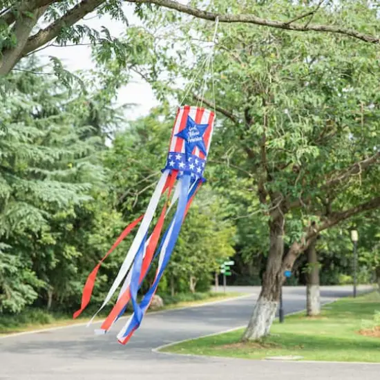 Glitzhome&reg; 60" Patriotic Stars & Stripes Windsock {4}