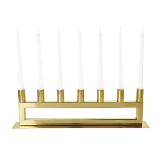 22" Gold Stainless Steel 7 Taper Candle Candelabra with Rectangular Frame {4}