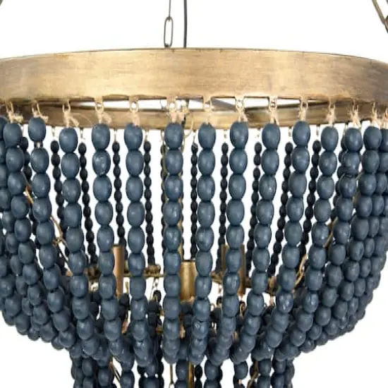 Hello Honey&reg; 25.5" Iron Pendant Light With Blue Wood Beads {10}