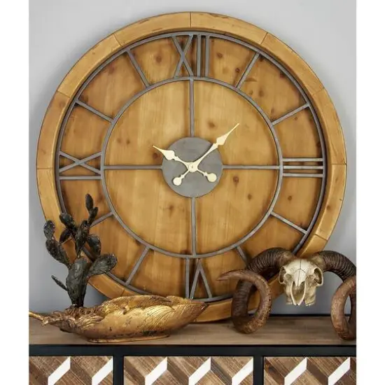 40" Brown Wood Mediterranean Wall Clock {6}