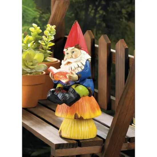 9.5" Bookworm Gnome Solar Statue {3}