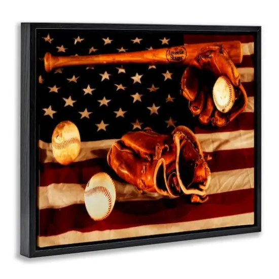 Stupell Industries Vintage American Flag Baseball Photo Floater Framed Art Black {4}