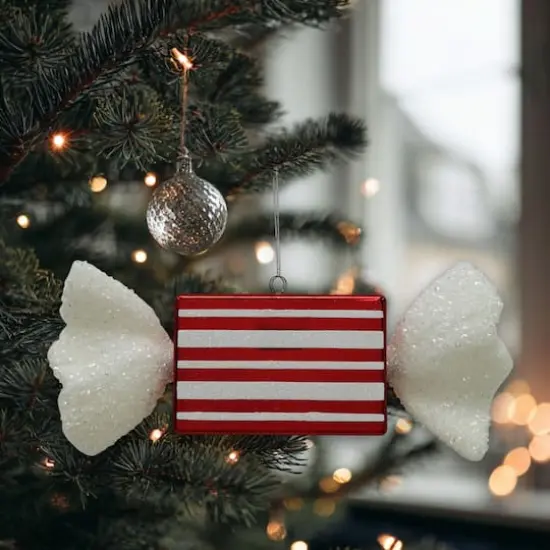 13.25" Red & White Glitter Jumbo Peppermint Stripes Candy Ornament by Ashland® {4}