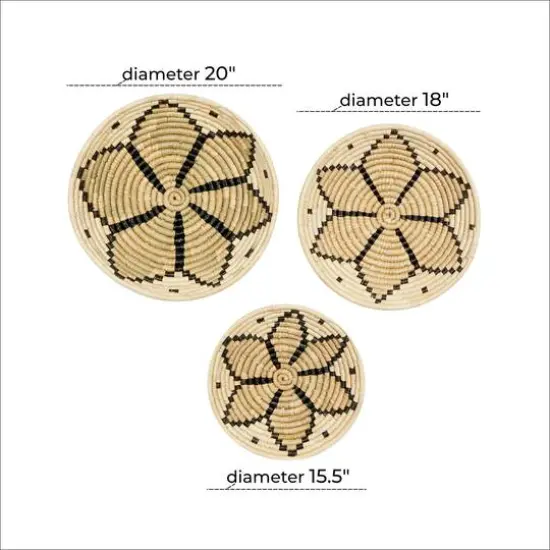 Set of 3 Brown Wood Boho Style Wall Decor 20", 18", 15" {9}