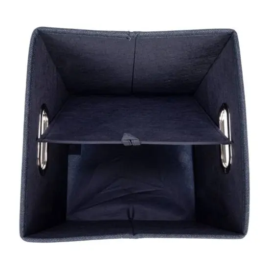 Household Essentials 11.5" Denim Blue Collapsible Cotton Blend Cube Storage Box with Lid, 2ct. {10}