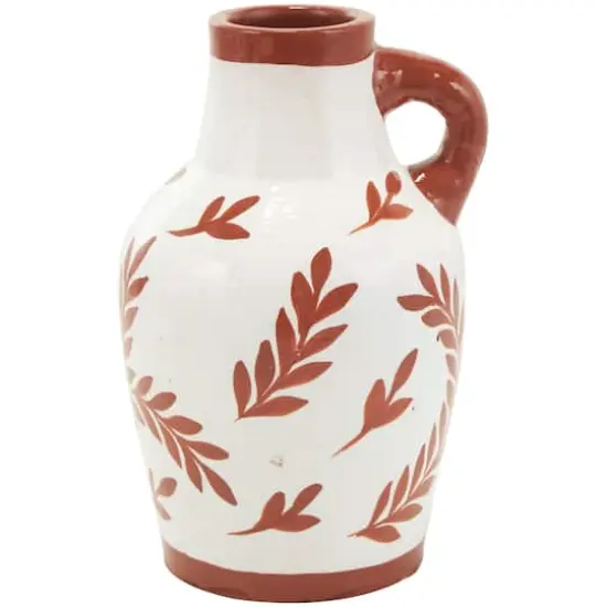 White Ceramic Floral Vase with Terracotta Colored Detailing Set {3}