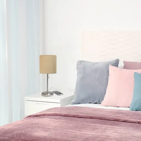 Creekwood Home 19.5" Oslo USB Port Table Lamp Brushed Steel/Tan Shade {6}