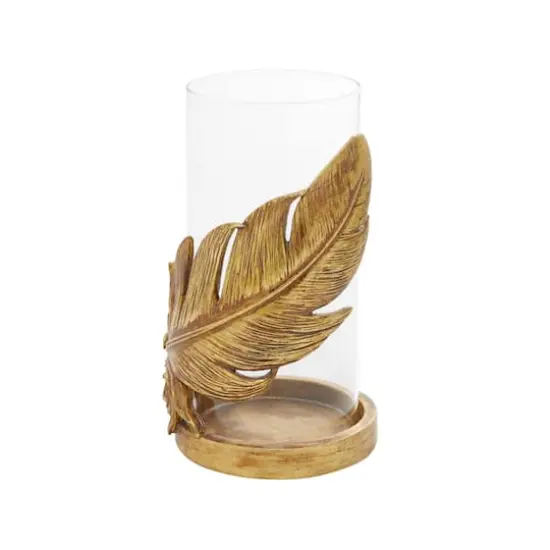 10" Gold Leaf Glass Traditional Candlestick Holder {3}