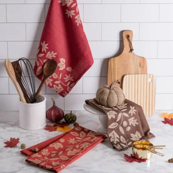 DII&reg; Assorted Fall Harvest Vine Jacquard Dishtowel Set {3}