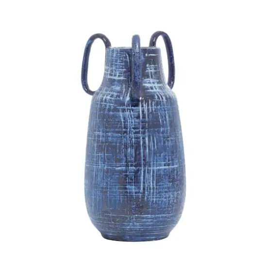 Blue Ceramic Contemporary Vase, 13" x 6" x 6" {3}