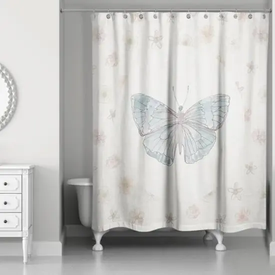 Blue Butterfly & Floral Shower Curtain {3}