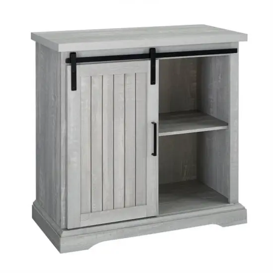 Walker Edison 32" Stone Grey Sliding Grooved Door Modern Accent Cabinet {1}
