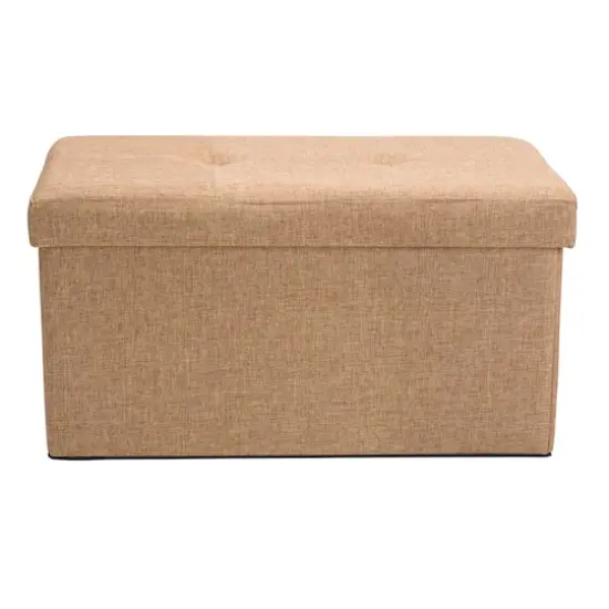 Simplify 30" Faux Linen Double Folding Storage Ottoman Camel {4}