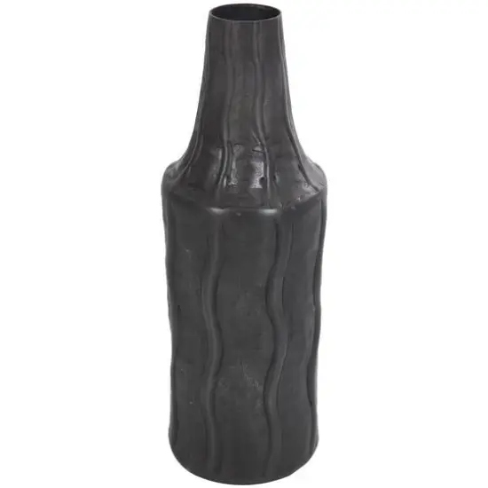 14" Black Metal Snakeskin Inspired Vase with Dimensional Wavy Accents {1}