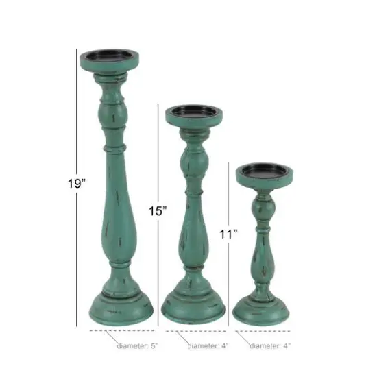 Turquoise Wood Traditional Candle Holder Set {9}