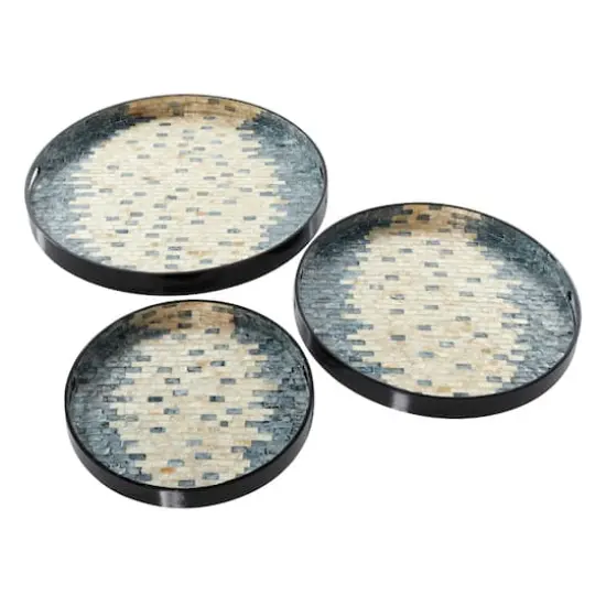 Set of 3" Black Mother of Pearl Coastal Tray, 24", 20", 16" {1}
