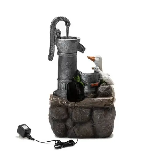 Glitzhome® 23.5" Duck Family Outdoor Fountain with LED Light {8}