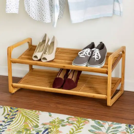 Honey Can Do 2 Tier Bamboo Shoe Rack {1}