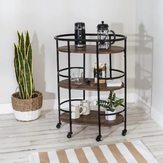 Honey Can Do 3-Tier Black & Rustic Brown Rolling Bar & Serving Cart {4}
