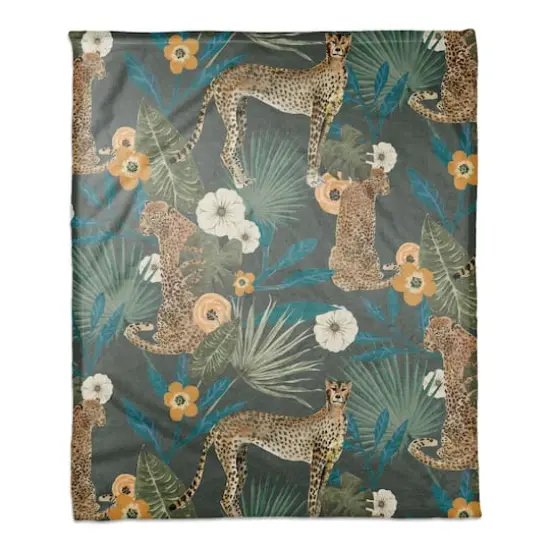 Tropical Cheetah Coral Fleece Blanket Green {1}