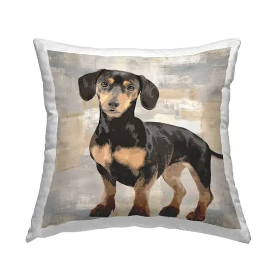 Stupell Industries Dachshund Dog Portrait Neutral Grey Beige Patchwork Throw Pillow 18" x 18" {1}