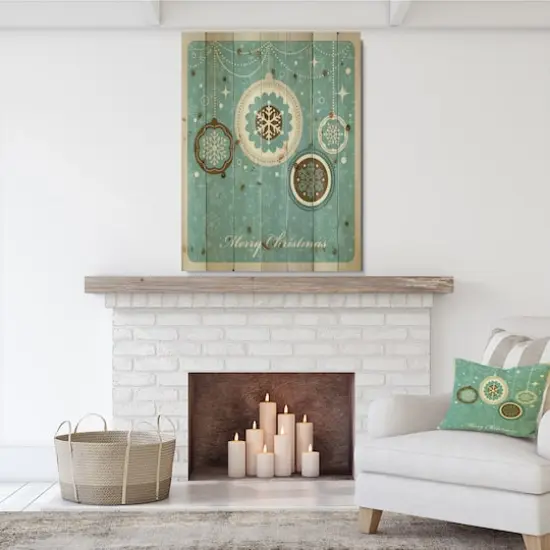 Designart Merry Christmas Tree Ball Print on Natural Pine Wood {6}