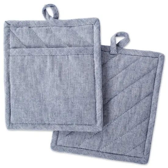 DII&reg; Solid Chambray Potholders, 2ct. Blue {1}